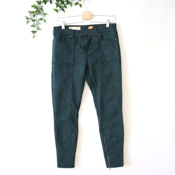 Pilcro Anthropologie Dark Green Zip Ankle Skinny Textured Pants Size 28 - Picture 1 of 4